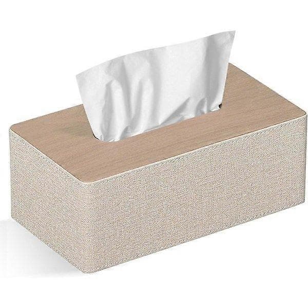 Rektangulær PU-læder servietboks, ansigtsservietholder, til kommode, badeværelse, dekoration (beige)