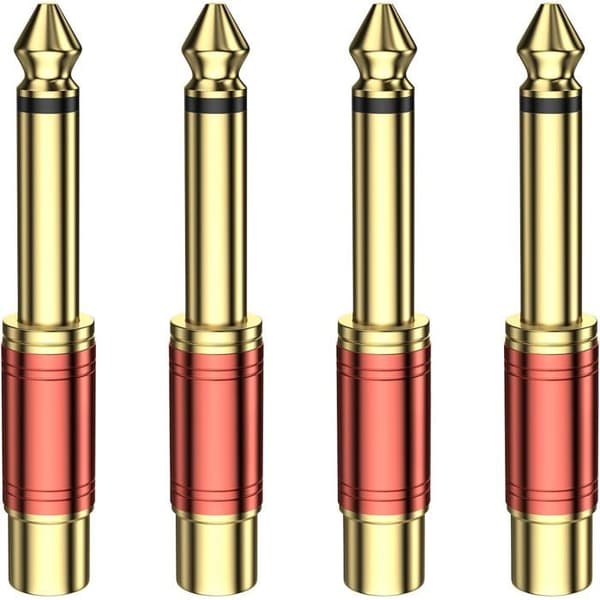 6,35 mm Jack til RCA Audio Adapter - 4 Stykker - 24K Guldbelagt - Mono TS - Til Guitar og Forstærker