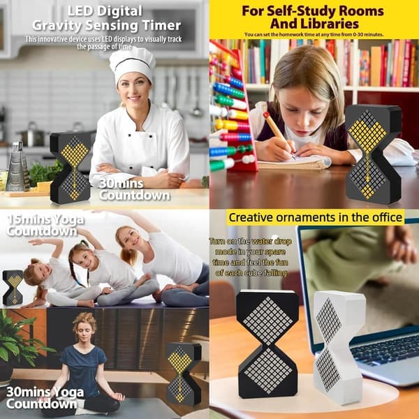 Digital Sand Timer 1-30 Gravity Timer, Dynamic Flow Cube LED Night Light Hourglass for Classroom Home Office Cooking – Black Light, Yellow Glow(Ho)