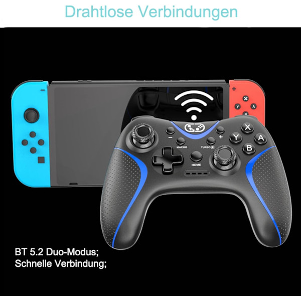 Switch Controller, Bluetooth Switch Pro Controllere til Nintendo Switch/Lite/OLED/PC Window, PC Gaming Controller med programmerbare knapper, Vækning Black