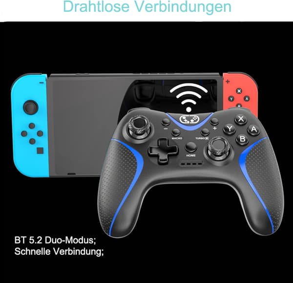 Switch-handkontroll, Bluetooth Switch Pro-handkontroller för Nintendo Switch/Lite/OLED/PC Window, PC-spelhandkontroll med programmerbara knappar, väckningsfunktion Black