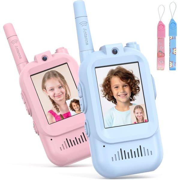 Video Walkie Talkies för barn - 2-pack - ABS - 400m räckvidd - Utomhusleksak - Blå och Rosa