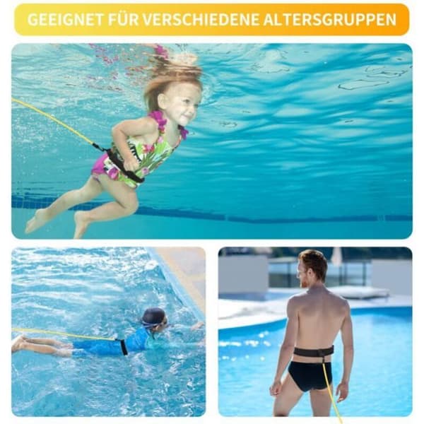 Justerbart 4m Svømmeelastikbånd til Pool, Modstandssvømmebælte til Børn og Voksne, Træning