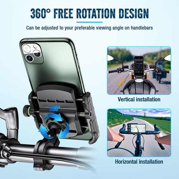 Universalt sykkeltelefonfeste med 360° rotasjon – Solid styrefeste – Kompatibel med 3,5\"-7,0\" smarttelefoner – Aluminiumslegering