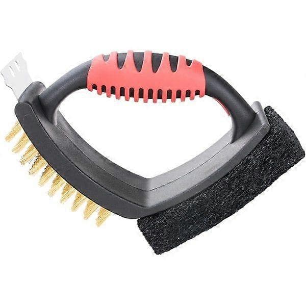 Grillbørste i messing for utendørsgrill, multifunksjonell med messingbustbørste, rød, 17,8 cm
