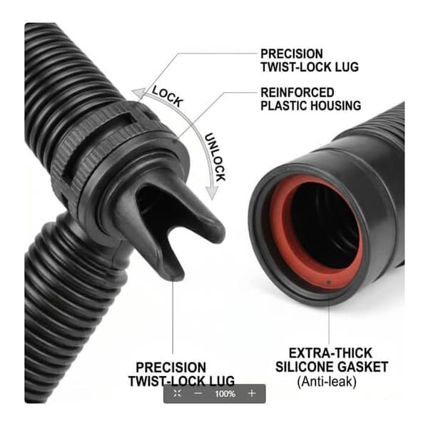 Inflationsslangesæt - 2 dele - Robust PP-plast - Twist-Lock Anti-lækagesystem - P