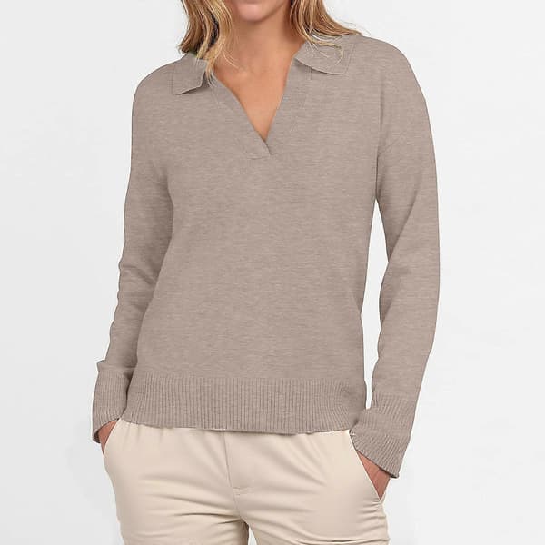 Dame Polo Hals Langærmet Basic Strikket Pullover Khaki XXL Khaki XXL
