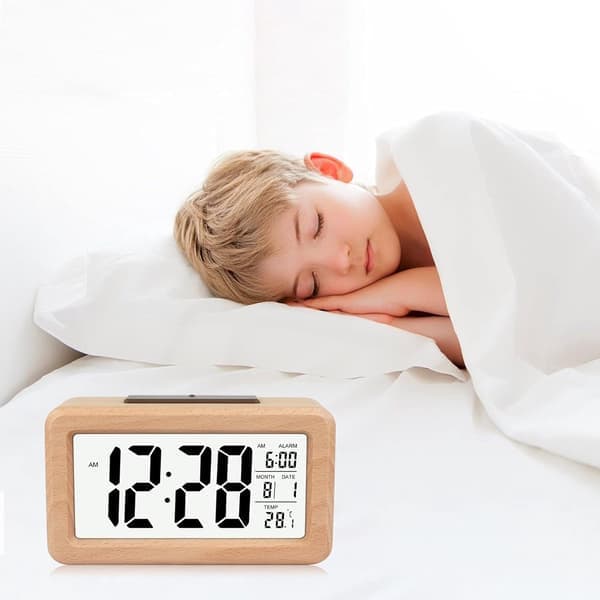 Digital väckarklocka i trä Stor display Temp Datum Nattlampa Snooze Tyst sovrum [Ho]