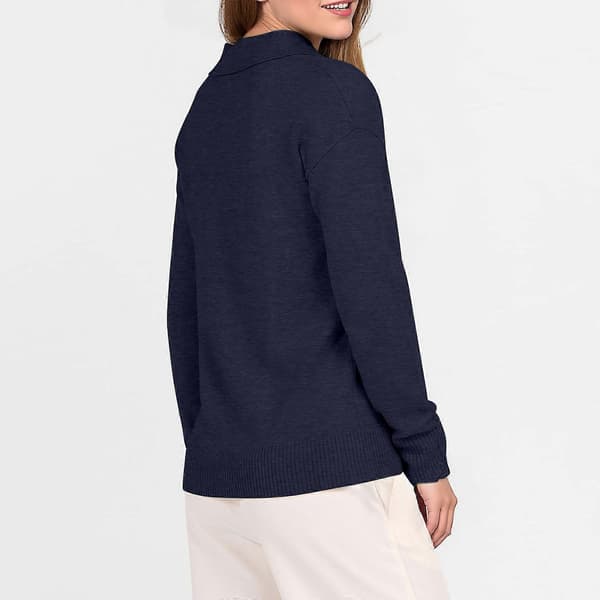 Dame Polo Hals Langærmet Basic Strikket Pullover Marineblå L Navy Blue L