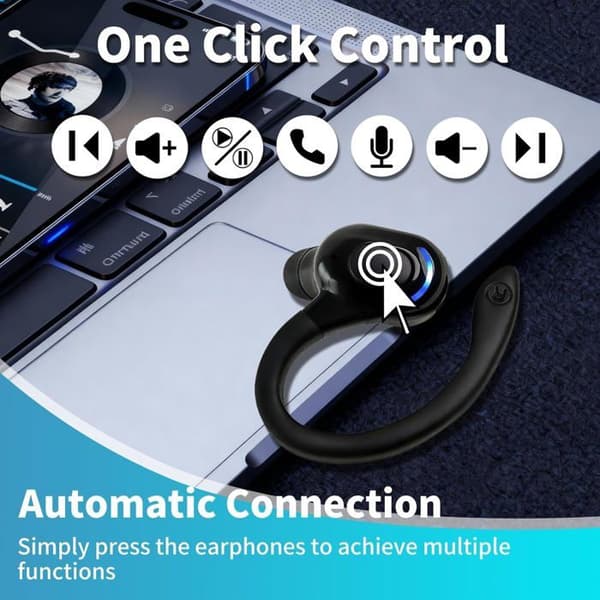 Mono Bluetooth Headset - 1 stycke - Öronkrok - Brusreducerande mikrofon - 20h batteritid - Svart