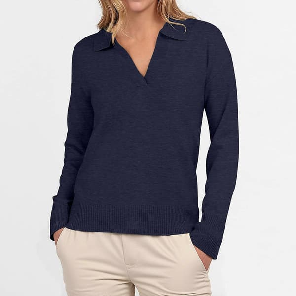 Dame Polo Hals Langærmet Basic Strikket Pullover Grøn L Green L