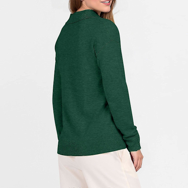 Dame Polo Hals Langærmet Basic Strikket Pullover Khaki M Khaki M