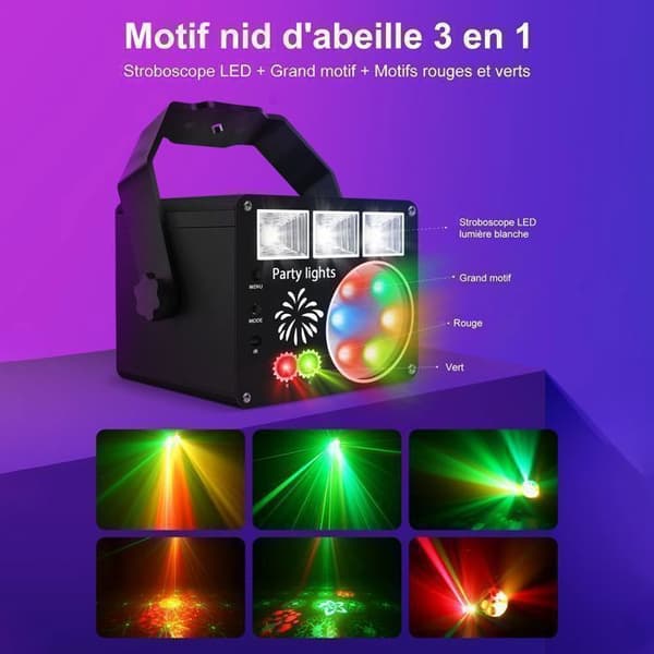 Festbelysningseffekter, musikstyret diskoscenelys med strobe, DJ-festbelysning