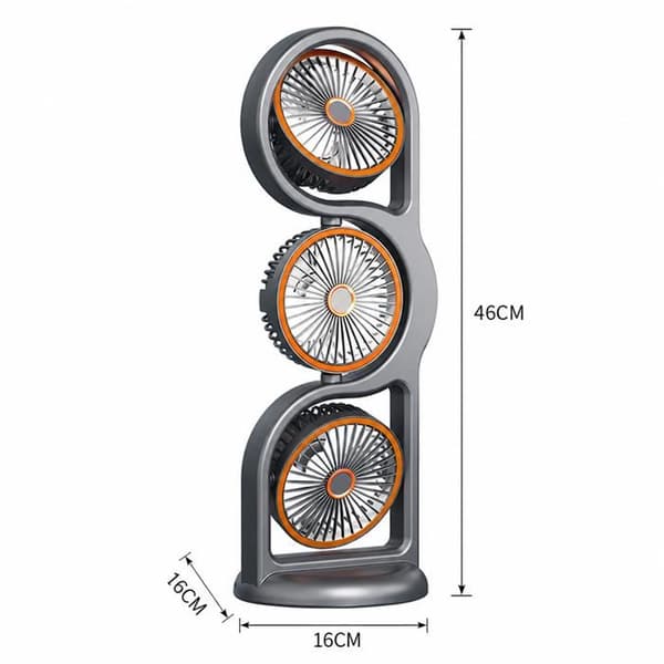 Genopladelig USB-bordventilator, 3-hoveds bærbar ventilator med lys og 5X luftstrømshastighedsindstillinger (A)