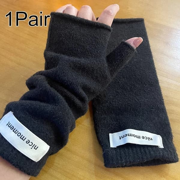Bløde fingerløse cashmere-handsker til kvinder, lang model, med forbundne fingre. black