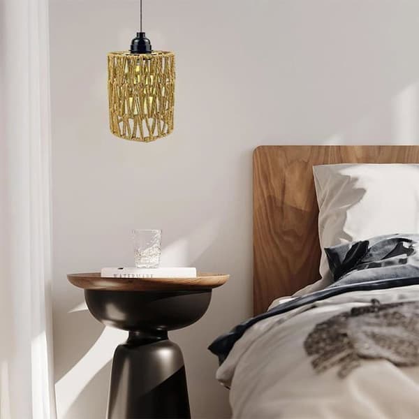 Rattan Lampeskjermer - 2 Stykker - Sylindrisk Boho - Diffust Lys - Hage Stue - 15x12cm