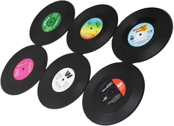 6 stk. sorte CD-plade coasters Retro plade coasters, kaffe coasters, skridsikre isoleringspuder