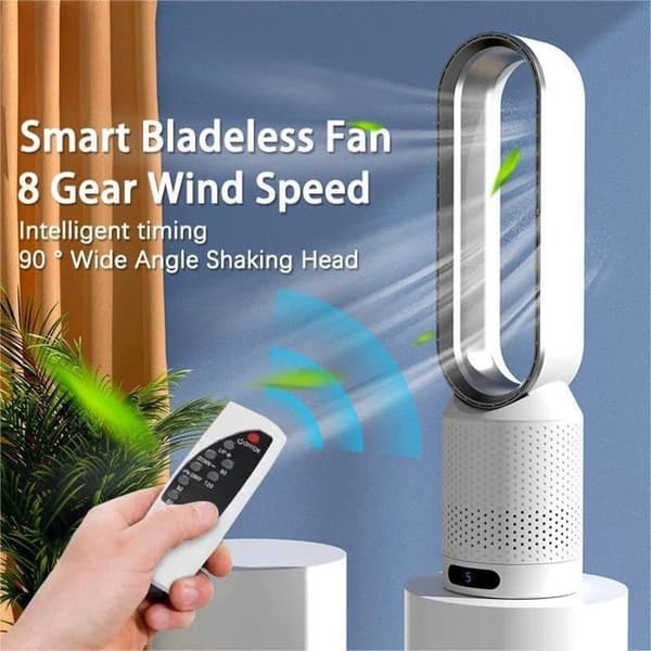 Bladeless Tower Fan with Remote Control, 58cm Height with 8 Speeds, 90° Oscillation, Silent Tower Fan with Timer, (B)