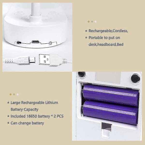 USB genopladelig 40 LED trådløs bordlampe, touch-lys 3 farver 5 dæmpbare tilstande