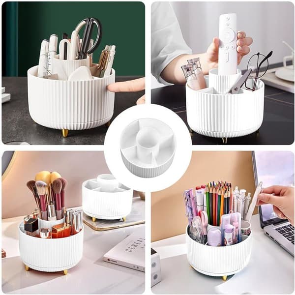 Roterende Makeup Organizer - 1 Stykke - Robust Plastik - 360° Rotation, 5 Rum - Badeværelse/Kontor
