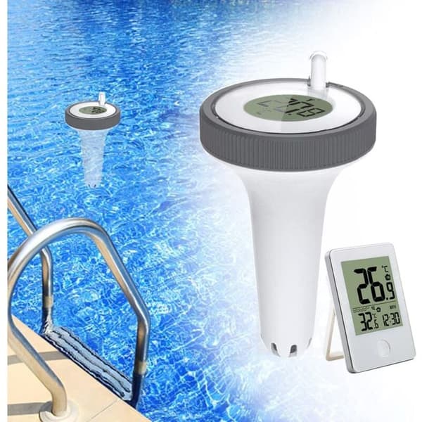 Trådløst flydende indendørs og udendørs termometer, flydende termometer til swimmingpool, digitalt pooltermometer med LCD-skærm til