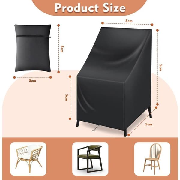 Havestolsovertræk - Pakke med 1 - 210D Polyester - Vandtæt og UV-resistent - Til 4 stabelbare stole - Sort 64x64x7
