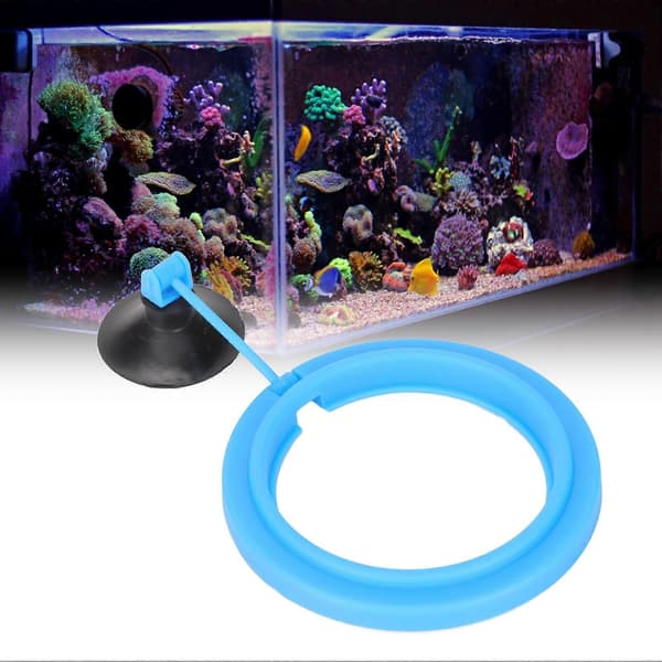Akvarium Flydende Ring Foderautomat med Stærk Sugekop Plast Fiskefoder Cirkel til Flagefoder Blå