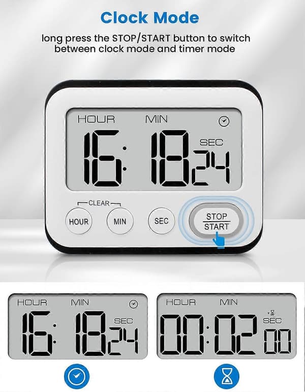 Digital Kjøkkentimer Multifunksjonell, Matlagingstimer Magnetisk Nedtelling Opptellingstimer med Stor LCD-skjerm