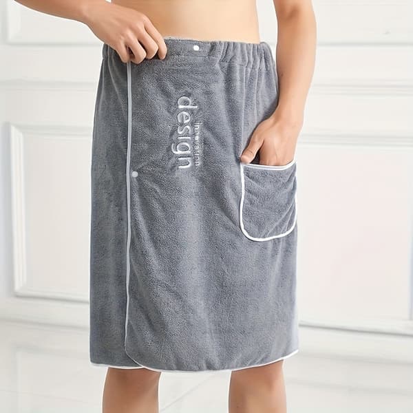 Koralfleece badehåndklæde – Absorberende håndklæde med lomme til mænd, blød spa-badekåbe – Vælg farve Blue 1pc