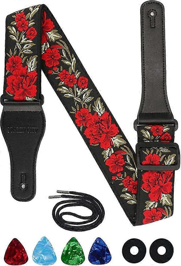Gitarrrem Jacquardvävd broderad rem, justerbar vävd gitarrrem 60