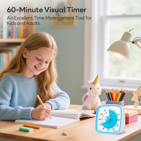 Visuel timer med natlys 60-minutters nedtælling Lydløs klasseværelse lyseblå [Ho]