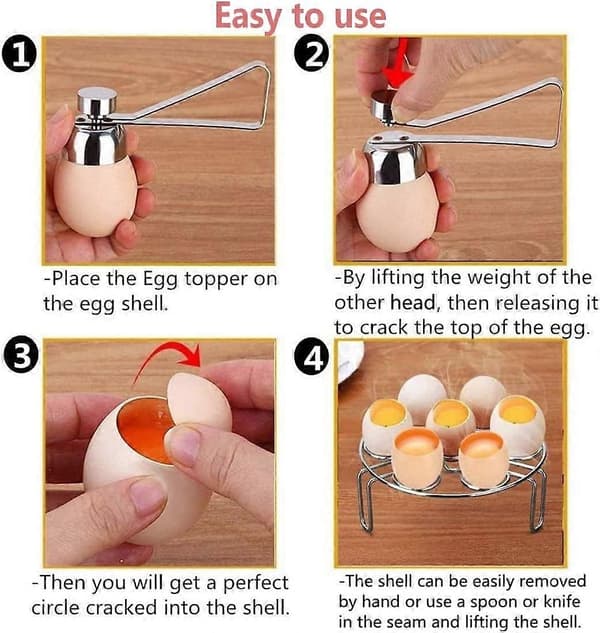 1 stk. Eggetopper i rustfritt stål, skallåpner, kutter, håndholdt eggknekker, eggseparator, knekker