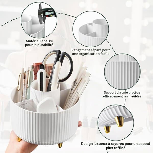Roterende Sminkeorganisering - 1 Stykke - Solid Plast - 360° Rotasjon, 5 Rom - Bad/Kontor