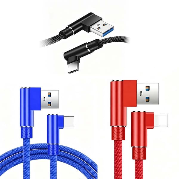 1 st 3m blå 【TYPE-C】 vinklad flätad datakabel, nylon USB-laddningskabel
