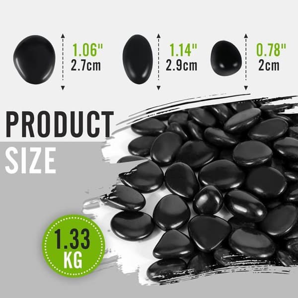 Naturlige sorte småsten - 1,33 kg - 1 til 2 cm - Polerede sten til akvarium og have