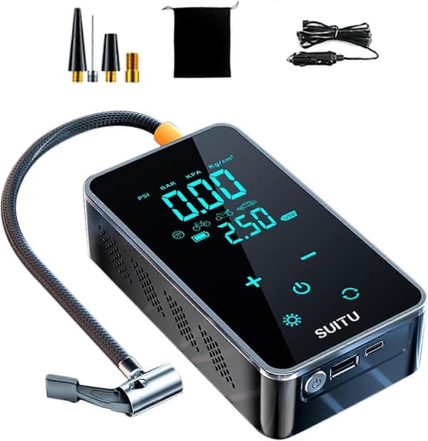 Genopladelig Mini Elektrisk Luftpumpe til Dæk, 5V 1A med Digital Display, 14,5 x 8 x 4,6 cm, Sort
