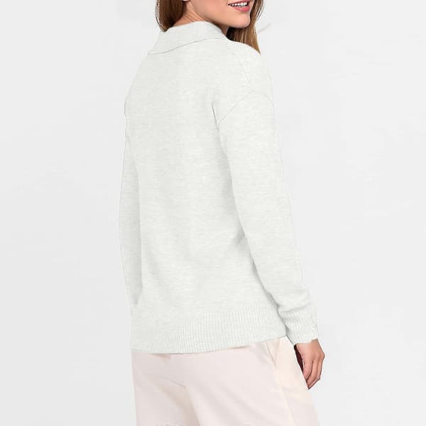 Dame Polo Hals Langærmet Basic Strikket Pullover Hvid XXXXL White XXXXL
