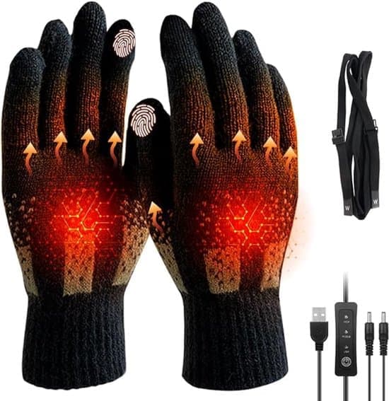 Opvarmede handsker USB Touch Screen Vaskbar Vinter Fuld Finger Indendørs Kontor Sort [Ho]