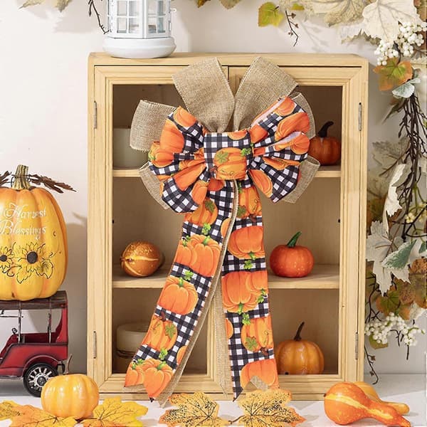 Thanksgiving sløjfe ornament, efterårssløjfe til krans, 3 stykker efterårshøstdekorationer