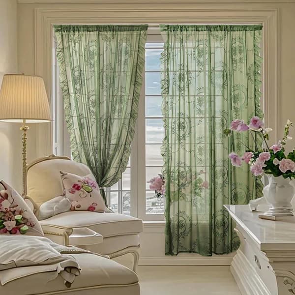 Beige spetsgardiner 2 st Vit 140*100cm White 140*100cm