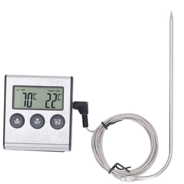 Elektronisk kötttermometer med sond, digital, för ugn, matlagning och grillning, med timer och förinställd temperatur.