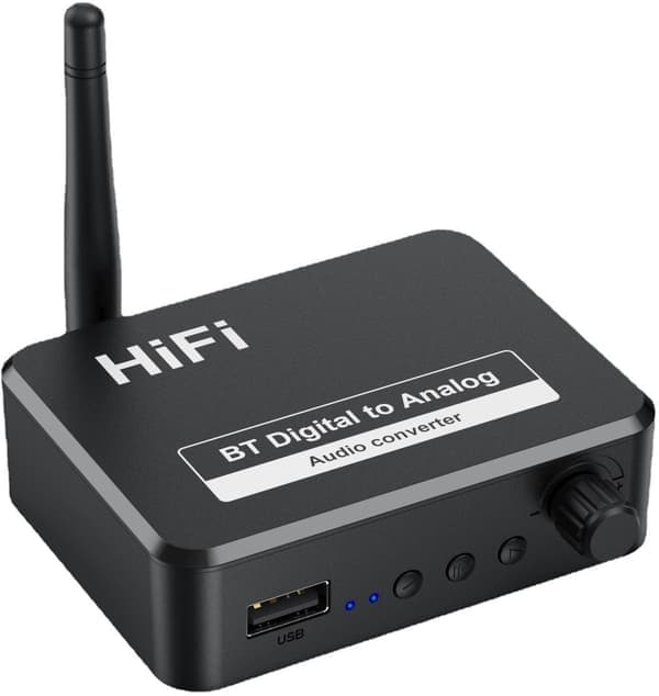 Bluetooth Audio Adapter - BT 5.3 - SPDIF/3.5mm AUX//RCA/USB - Bluetooth Audio Receiver - B35T - Sort [Ho]