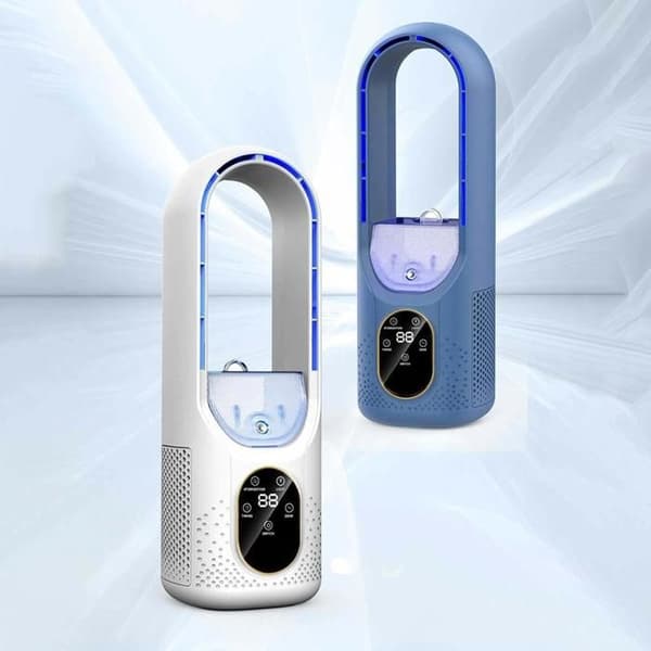 Bladeless ventilator, ultra-kraftig luftstråle, USB, til kontor og hjem (blå).