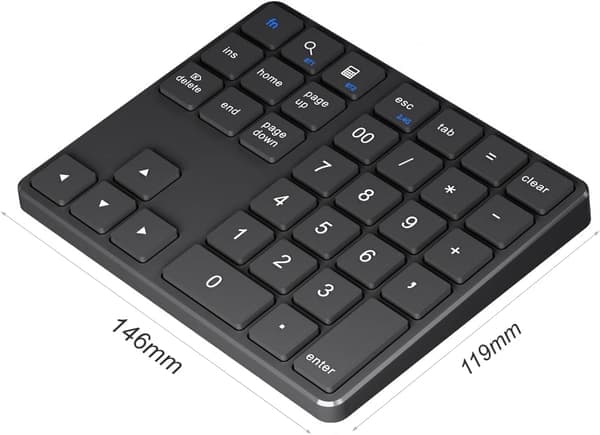 Bluetooth-nummerblok, 2.4G Numpad Numpad, 35 taster, genopladelig finansiel regnskabsblok til bærbar computer (sort) [Ho]