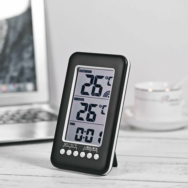 Trådlös inomhus-/utomhustermometer – Digital väderstation med utomhussensor – LCD-display °C/°F