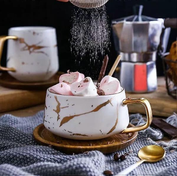 Porcelæns Tekop Kaffekrus Sæt til Eftermiddagste - Marmormønster