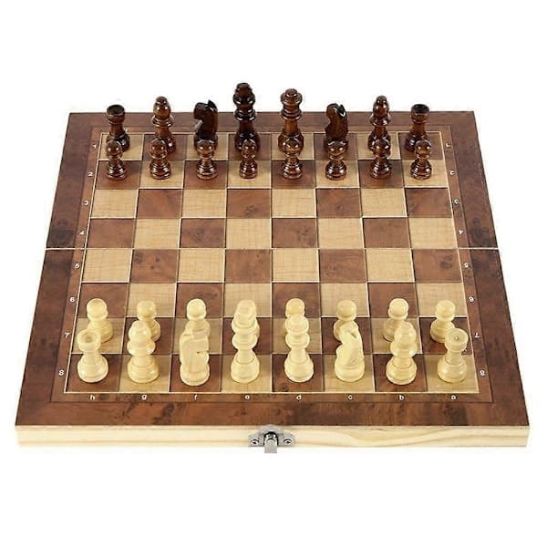 Trä hopfällbart 3 i 1 schack backgammon träbräde hopfällbart brädspel 29x29cm