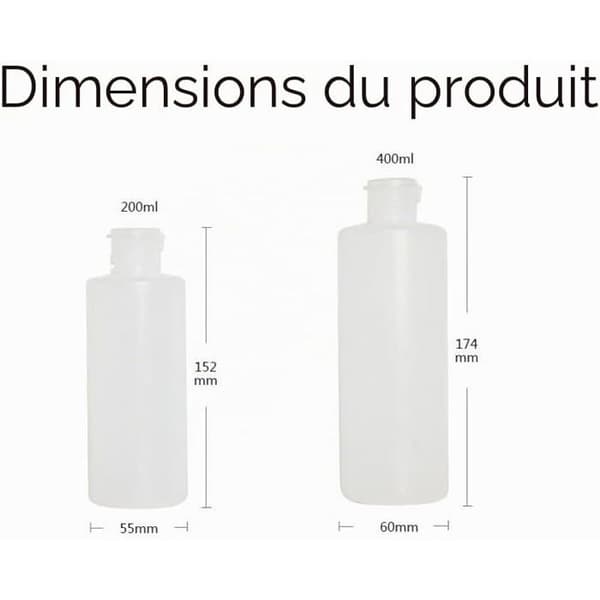 Set med 2 plastflaskor 200 ml - Transparent - Trycklock - Resestorlek - Schampo och duschgel