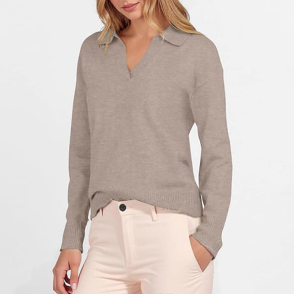 Dame Polo Hals Langærmet Basic Strikket Pullover Marineblå L Navy Blue L