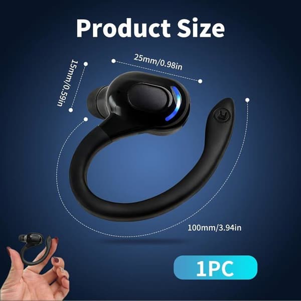 Mono Bluetooth Headset - 1 stycke - Öronkrok - Brusreducerande mikrofon - 20h batteritid - Svart